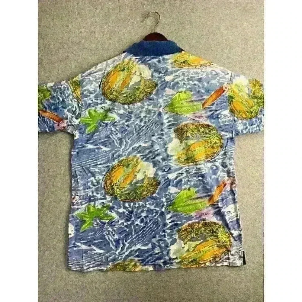 Vintage 90s Dad M E Sport Polo Mens Medium Beach Hawaiian Short Sleeve Shirt - Picture 5 of 5